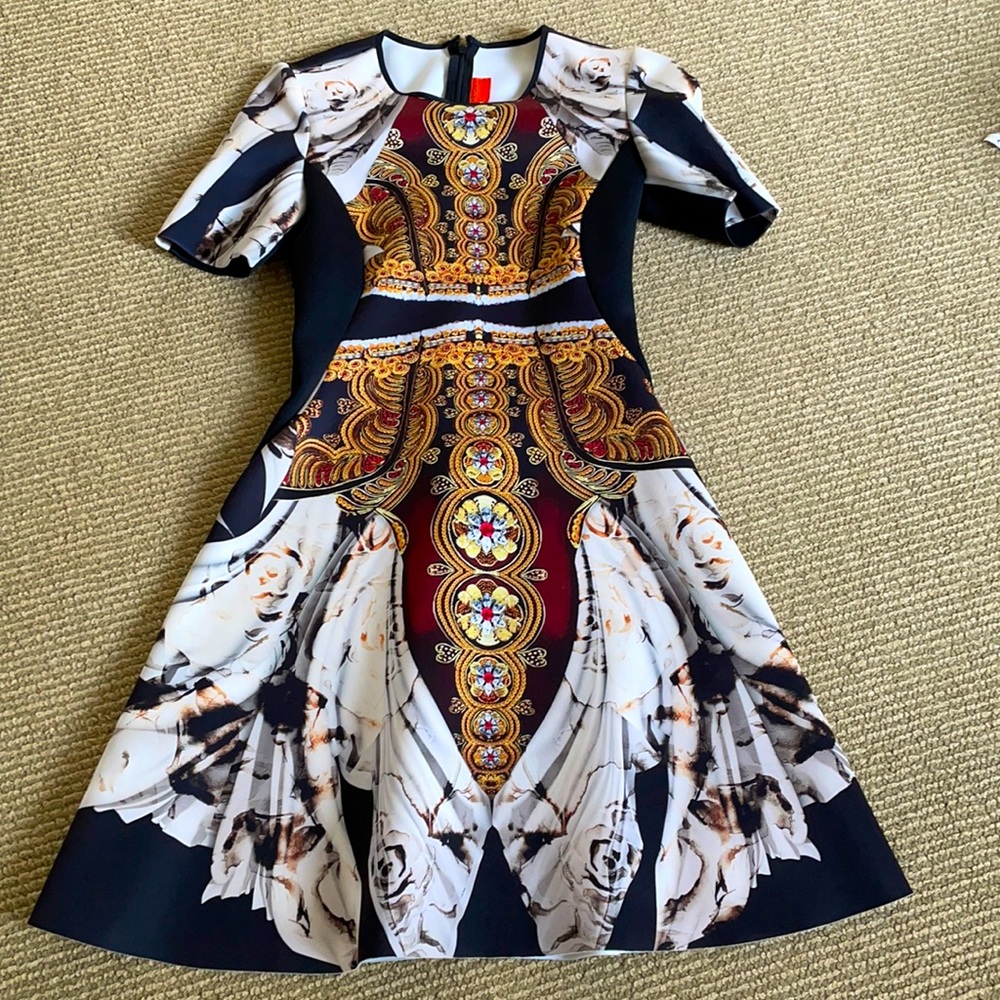 Gold design clover canyon dress.